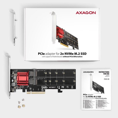 M.2 NVMe PCIe adapterkort - AXAGON PCEM2-ND, 2x M.2, PCIe 3.0