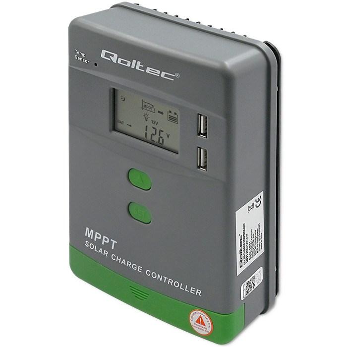 Solcelleregulator MPPT - Qoltec 20A 12/24V med LCD og 2x USB
