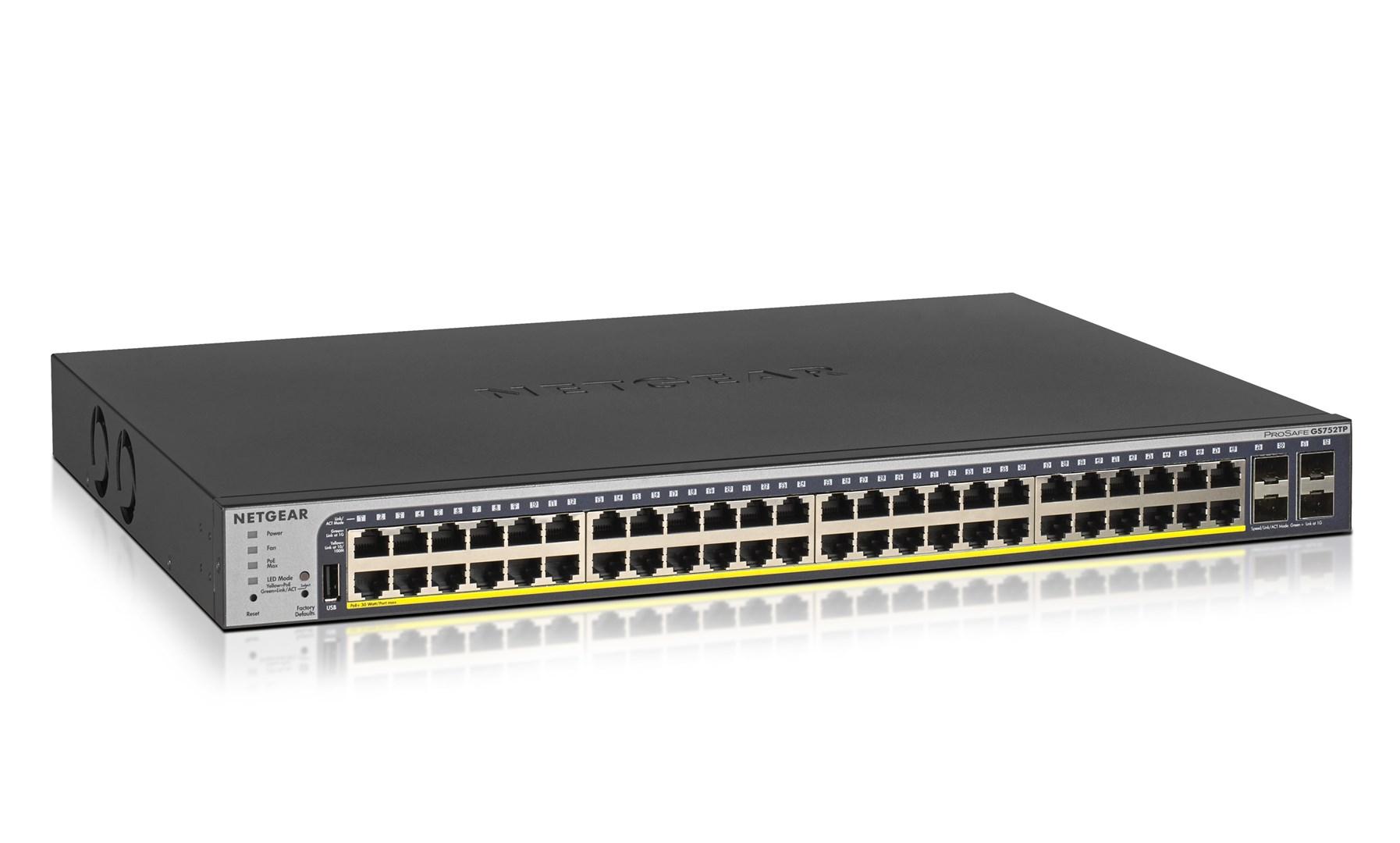 Netværksswitch NETGEAR GS752TP - Managed L2/L3/L4, Gigabit, PoE+, 1U, sort billede