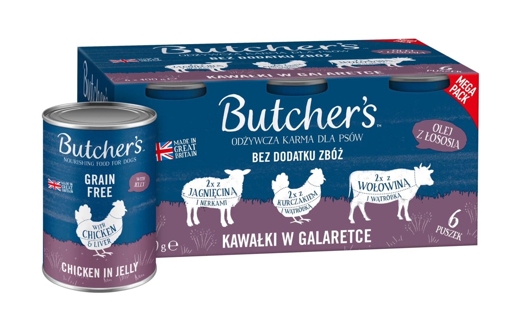 Hundefoder vådfoder Butcher's Original - Mega Pack mix i gelé, 6 x 400 g