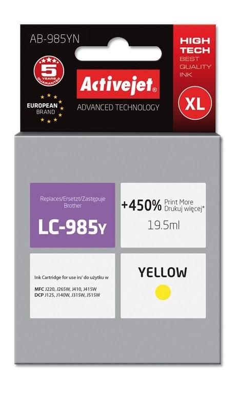 Blækpatron til Brother LC985Y – Activejet AB-985YN, gul, XL 19,5 ml billede