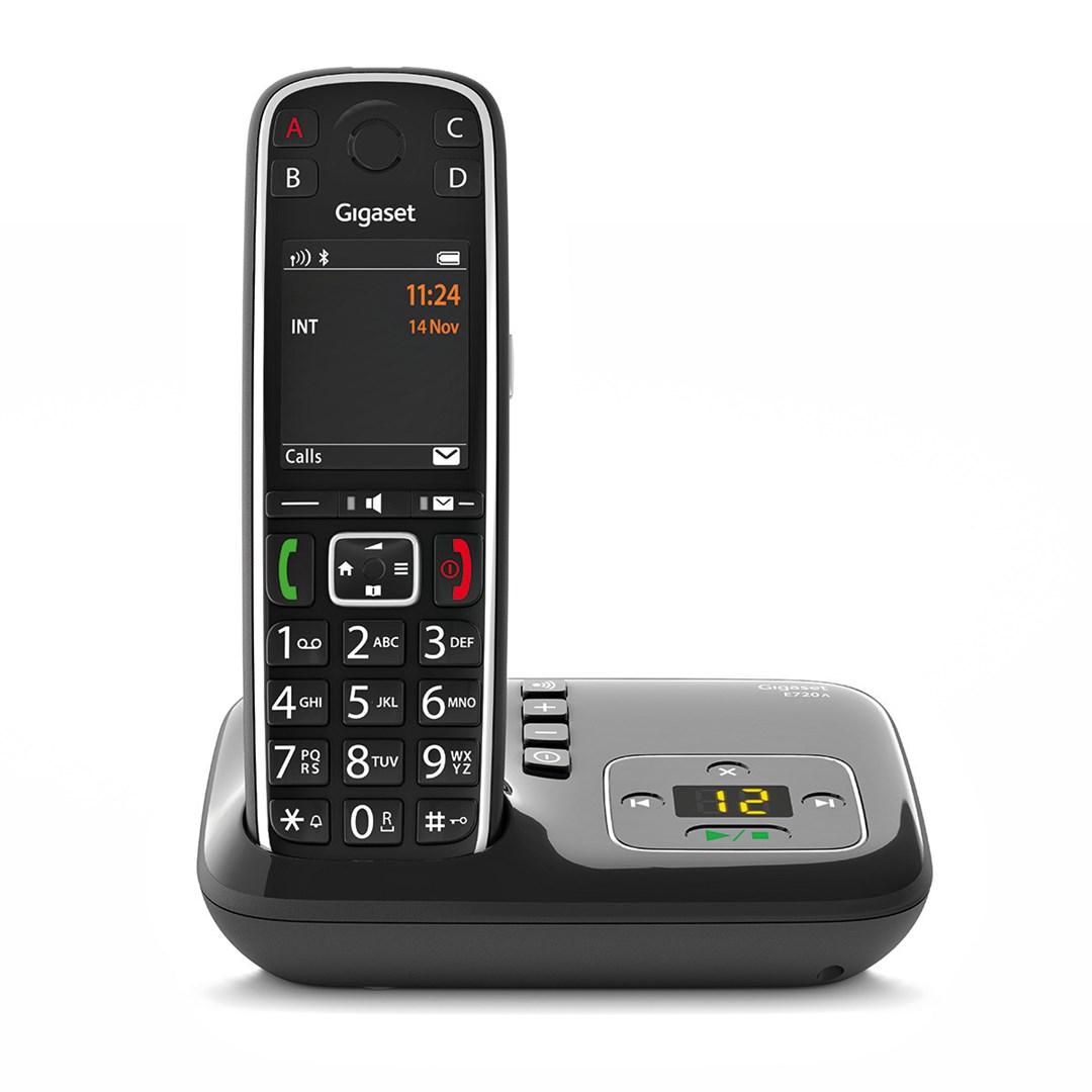 Fastnettelefon Gigaset E720A med telefonsvarer – sort (Analog/DECT, Caller ID) billede