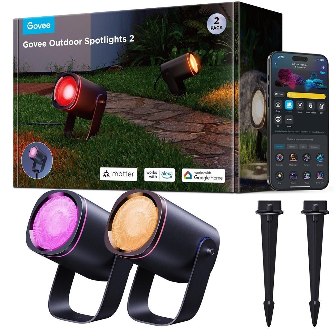 Udendørs spotlamper Govee H7093 RGBICWW - 2-pak billede