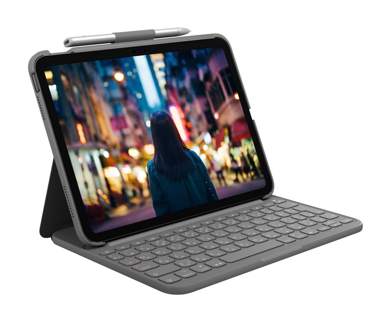 Tastatur til tablet - Logitech iPad tastaturcover, Bluetooth, tysk QWERTZ, grå billede