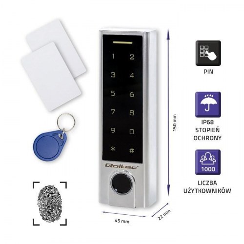 Tastaturlås Qoltec PROTEUS – kode, RFID og fingeraftryk (sølv/sort)