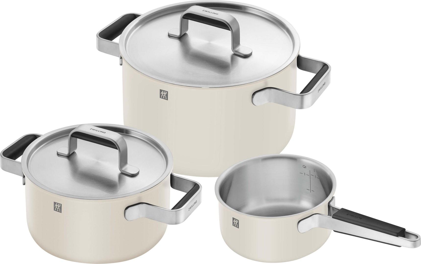 Zwilling Pure gryde- og pandesæt - Elfenben-Hvid - 3 dele, 18/10 rustfrit stål