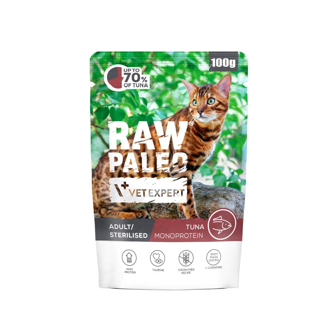 Vådfoder til kat – VetExpert Raw Paleo Adult Sterilised, tun 100 g