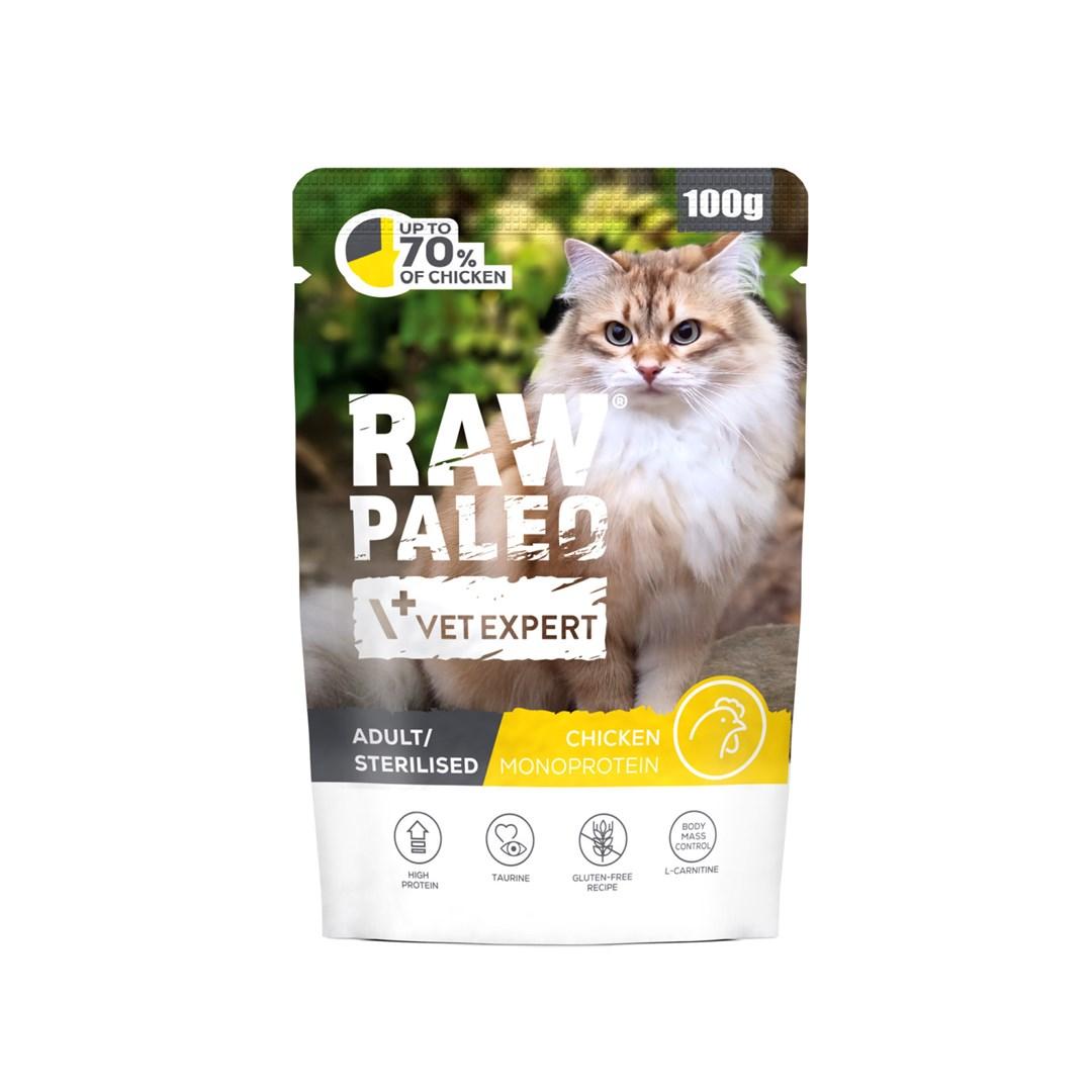 Vådfoder til kat – VetExpert Raw Paleo Adult Sterilised Kylling 100 g