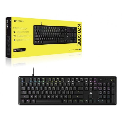 Gaming tastatur Corsair K70 CORE RGB, mekanisk, kablet, USB Type-A, sort, MLX Red