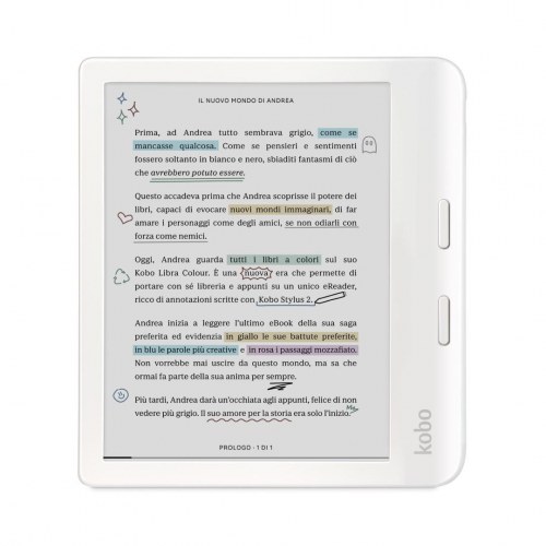 E-bogslæser KOBO Libra Colour 7" touch, 32 GB, Wi‑Fi, hvid