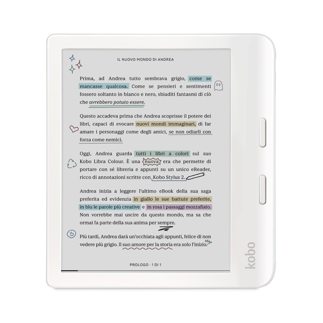 E-bogslæser KOBO Libra Colour 7" touch, 32 GB, Wi‑Fi, hvid