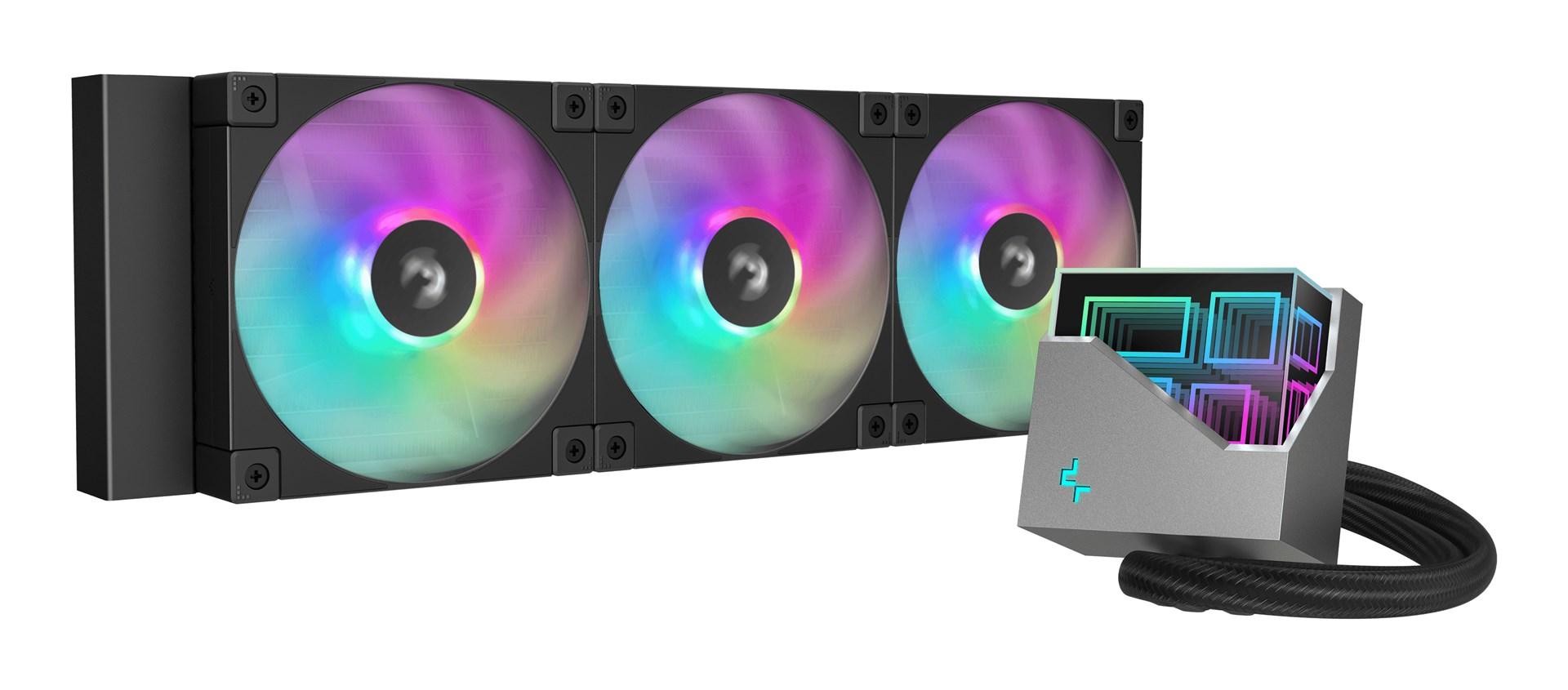 AIO vandkøler 360 mm – DeepCool LT360 ARGB, 3×120 mm, sort billede