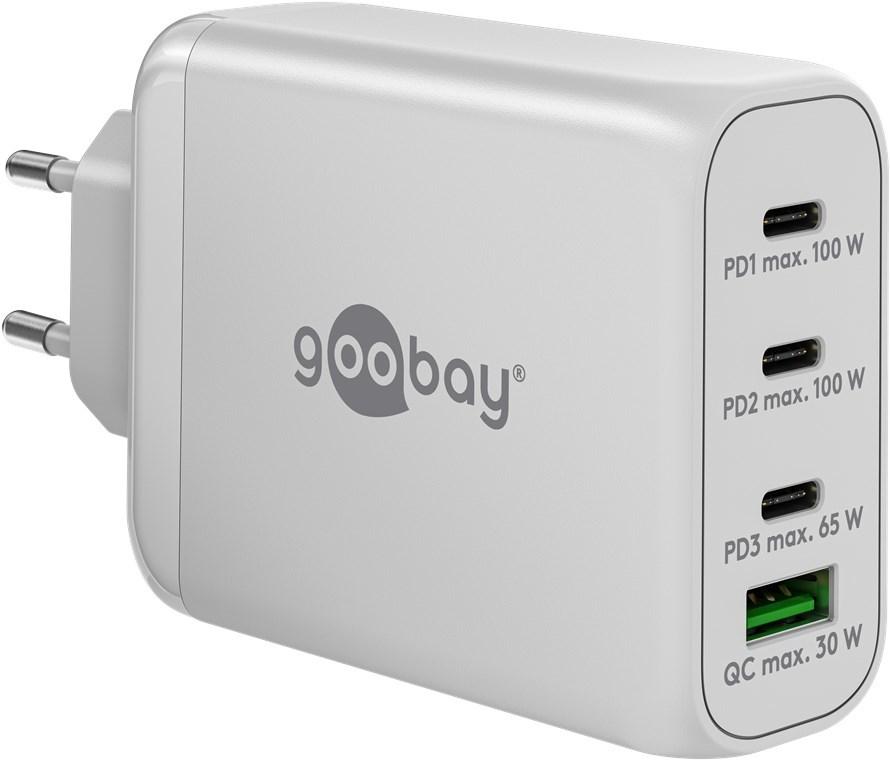 Vægoplader USB-C 100 W med 4 porte - Goobay - hvid