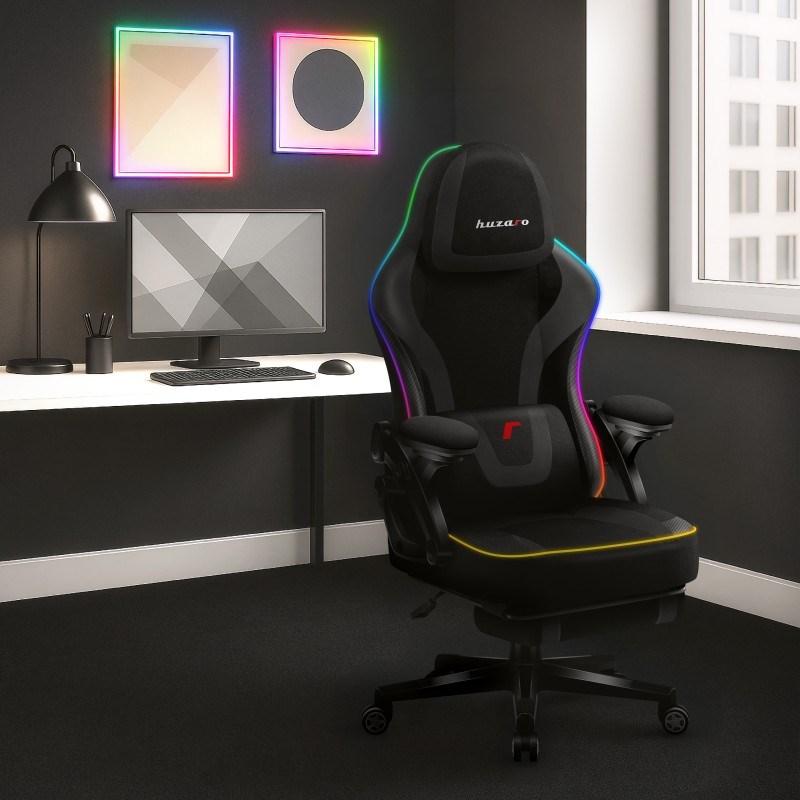 Gamerstol huzaro RGB Black Mesh - ergonomisk stof, fodstøtte