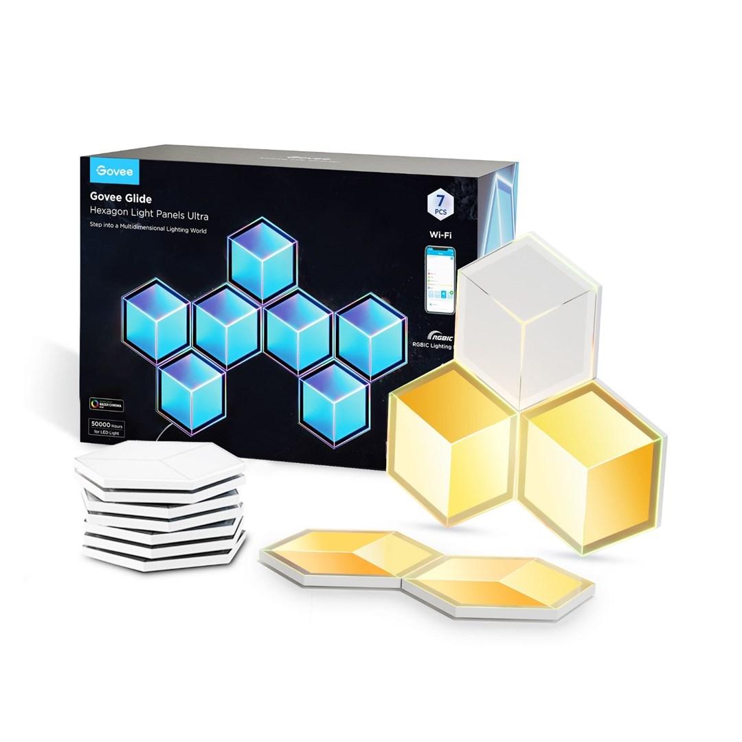 LED væglamper Govee Glide Hexagon Light Panels Ultra 7-pak – RGBIC, Wi‑Fi 2,4 GHz, Bluetooth