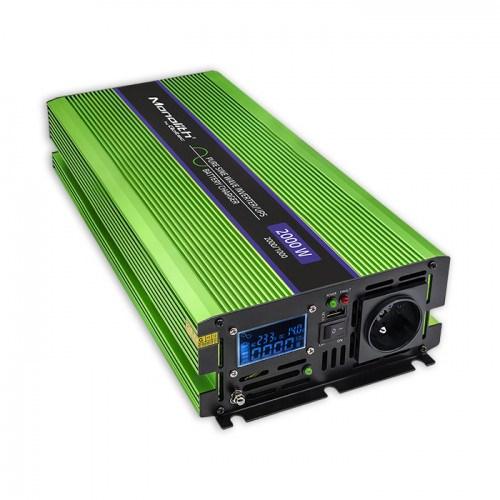 StrÃ¸minverter 12 V til 230 V - Qoltec Monolith 2000 W, grÃ¸n
