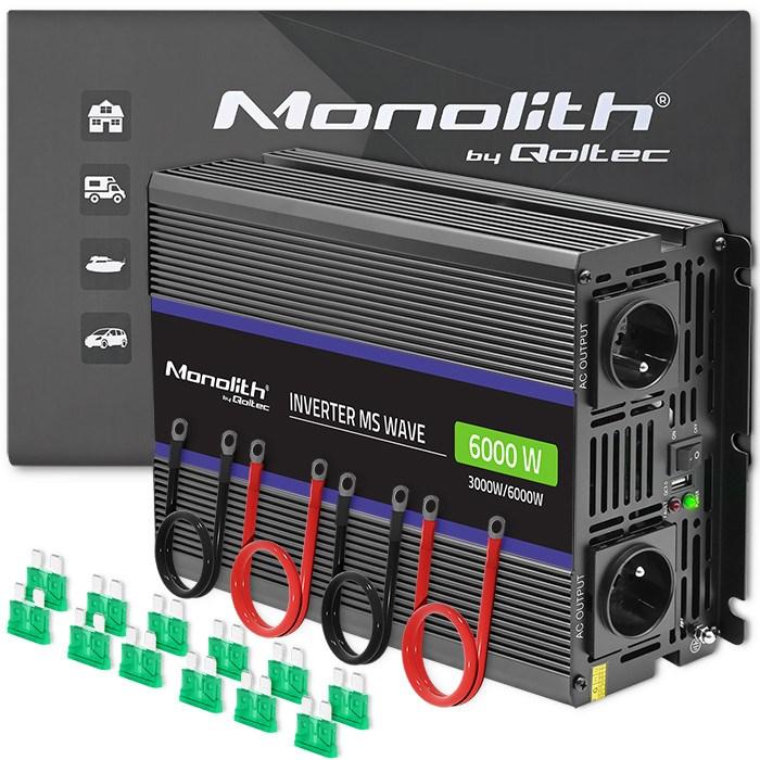 QOLTEC 51929 Monolitinis įtampos keitiklis 6000 MS Wave / 12V iki 230V / 3000/6000W / USB