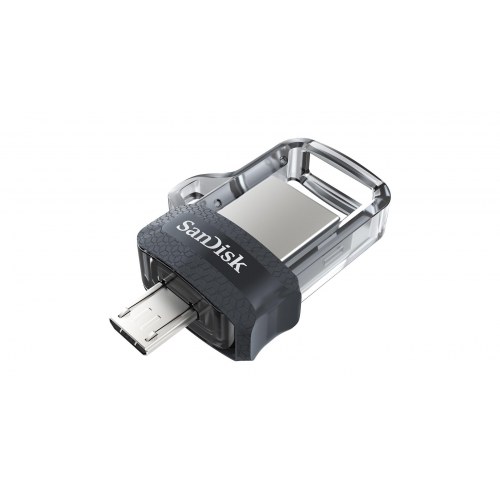 USB stik SanDisk Ultra Dual m3.0 32 GB – USB-A/Micro-USB, 3.2 Gen 1, sort/sølv/transparent