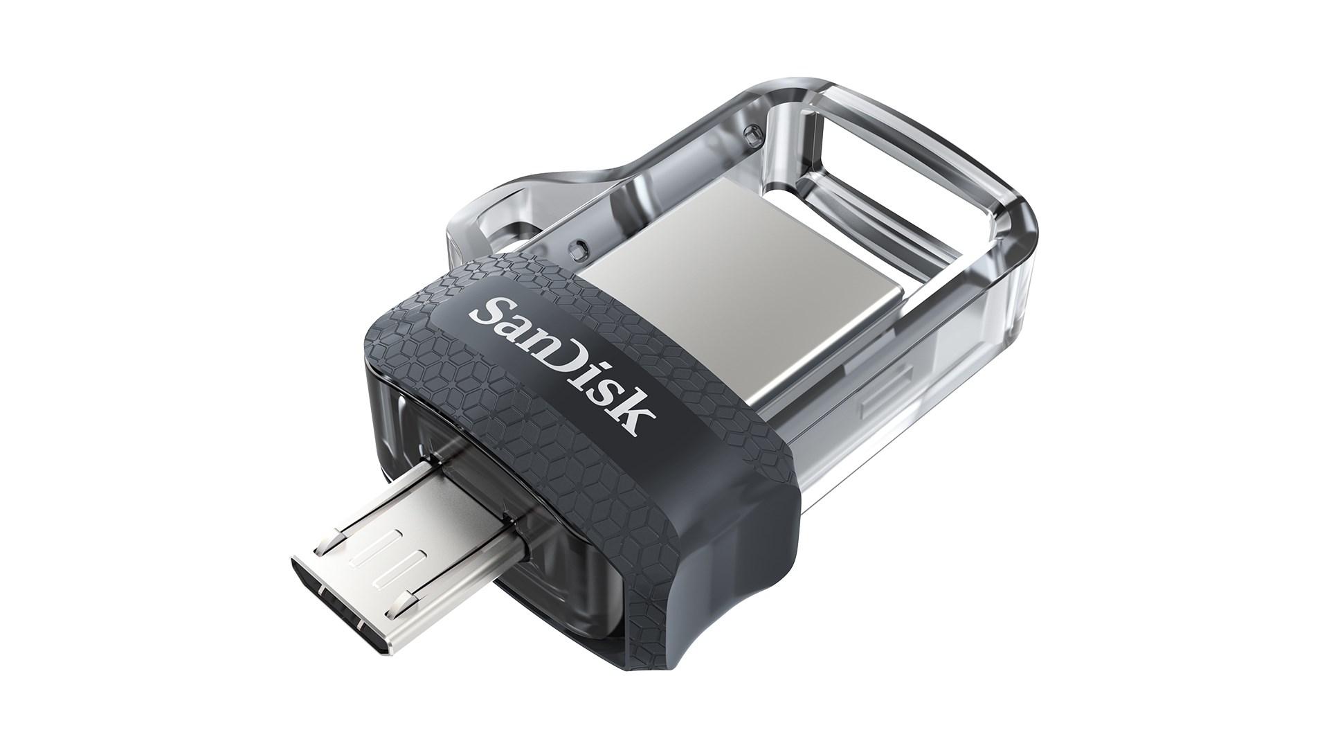USB stik SanDisk Ultra Dual m3.0 32 GB – USB-A/Micro-USB, 3.2 Gen 1, sort/sølv/transparent