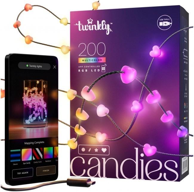 Juletræslys LED Twinkly Candies, 6 m, 200 hjerter, RGB, app-styring