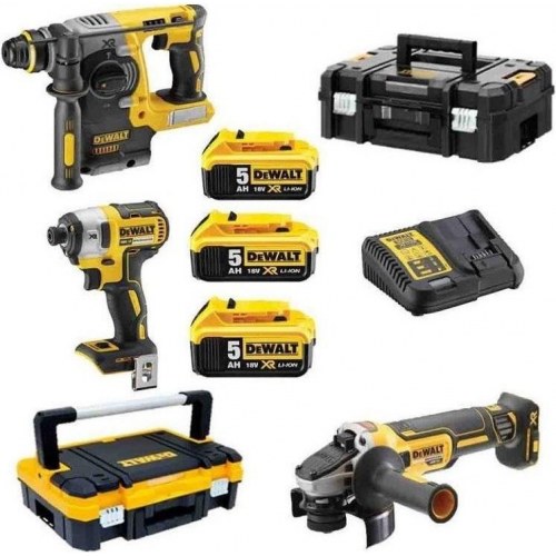 Skruemaskine sæt DeWALT DCK305P3T - slagdriver, borehammer og vinkelsliber 18 V