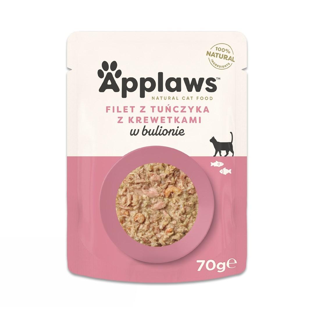 Vådfoder til kat – Applaws tunfilet med rejer i bouillon 70 g