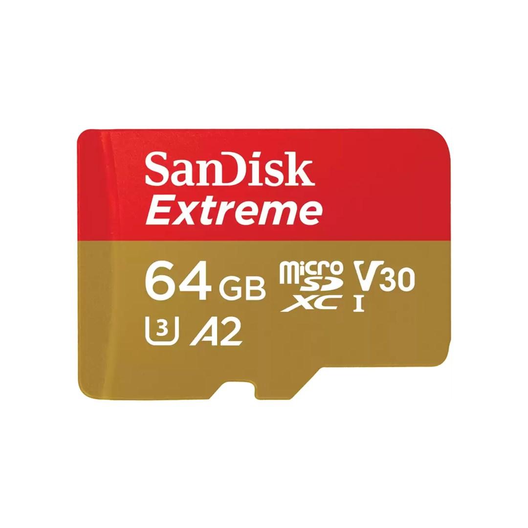 Hukommelseskort MicroSDXC 64 GB – SanDisk Extreme UHS‑I (U3, V30, A2)