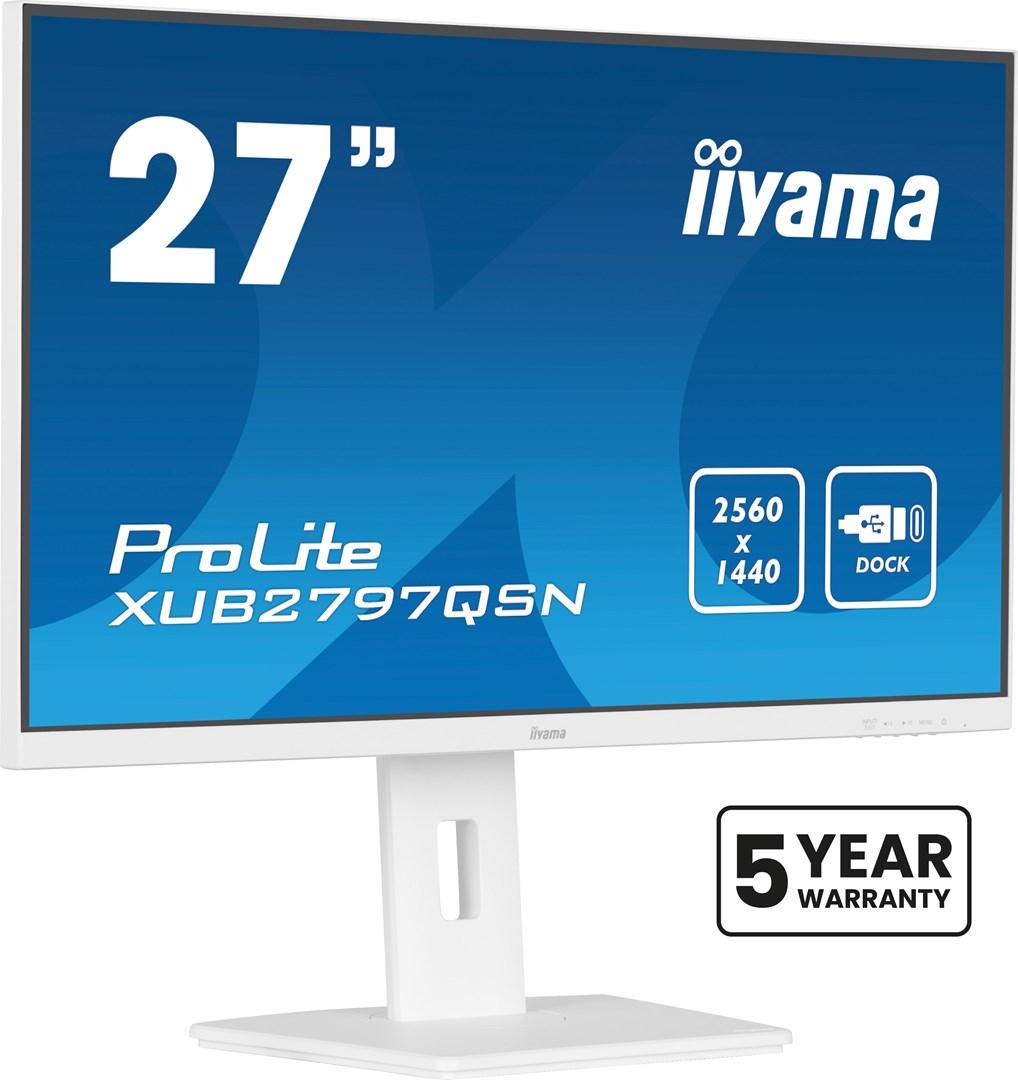 27" skærm iiyama ProLite XUB2797QSN - QHD IPS, 100 Hz, USB‑C dock, hvid billede