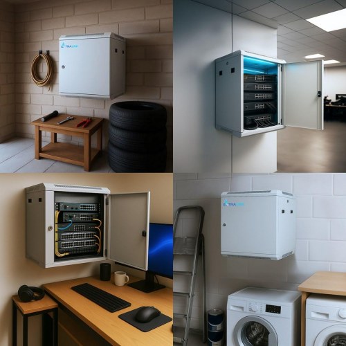 Væghængt rackskab 6U 60×60 cm – Extralink, grå, metaldør