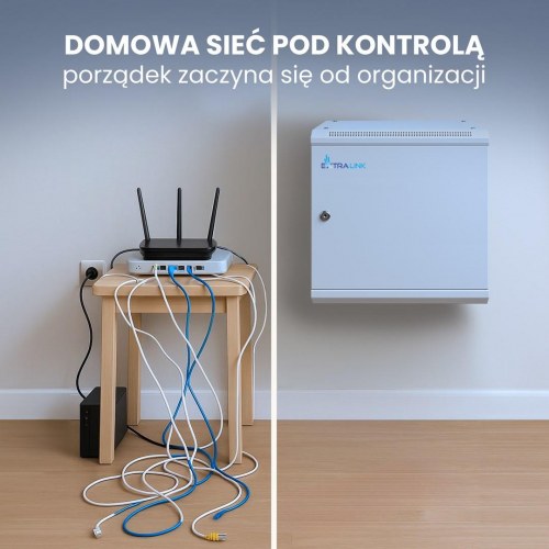 Væghængt rackskab 6U 60×60 cm – Extralink, grå, metaldør