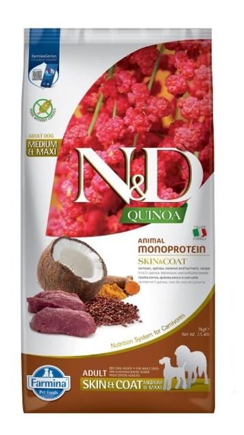 Hundefoder Farmina N&D Quinoa Skin & Coat Vildt & Kokos – Adult Medium & Maxi, tørfoder 7 kg