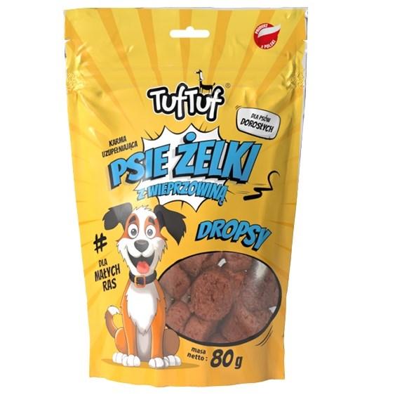 Hundegodbidder TufTuf – gelédrops med svinekød, 80 g