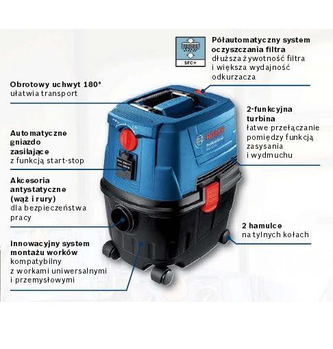 Industristøvsuger Bosch GAS 15 PS - 1.100 W, 15 l, automatisk stik billede