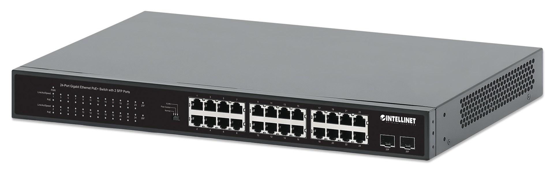 Netværksswitch Intellinet 24-port Gigabit PoE+ med 2 SFP, 19" rackmount billede