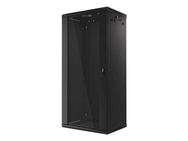 Lanberg WF01-6427-10B Rack Cabinet 19" Wall Mount 27U 600x450mm (Flat Pack) Glass Door Black RAL9004