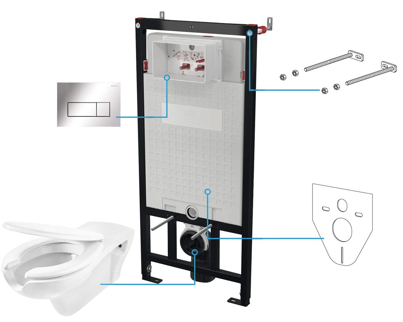 Indbygningscisterne til væghængt toilet – deante 6-i-1 sæt