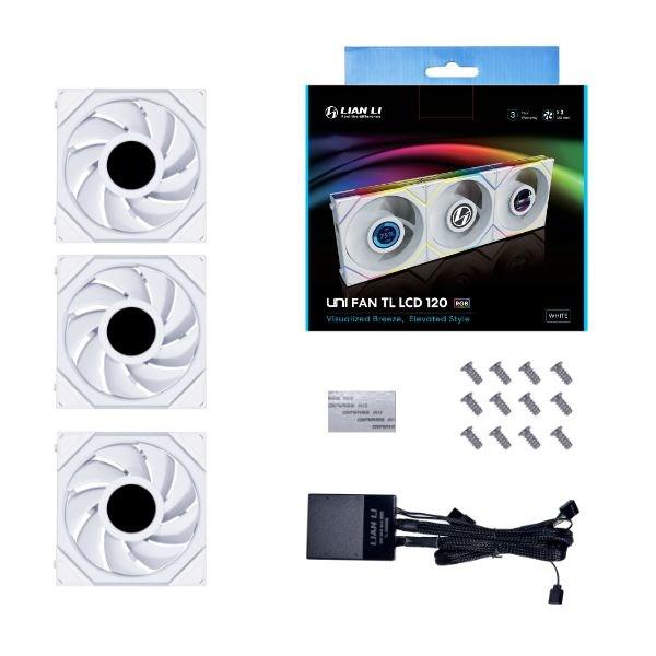 Kabinetventilator 120 mm - Lian Li UNI FAN TL LCD, hvid (3-pack) billede
