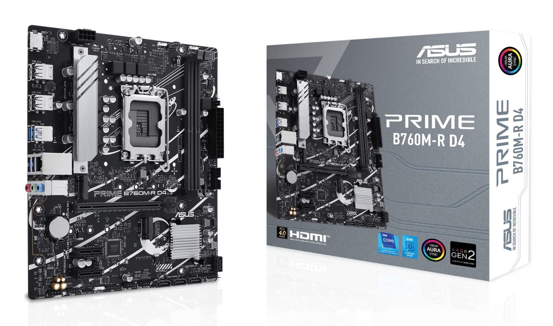 Bundkort ASUS Prime B760M-R D4 - Intel B760, LGA 1700, micro ATX billede