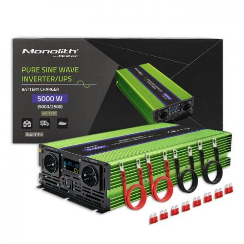 Strøminverter bil 5000 W – Qoltec Monolith, grøn, 12 V til 230 V