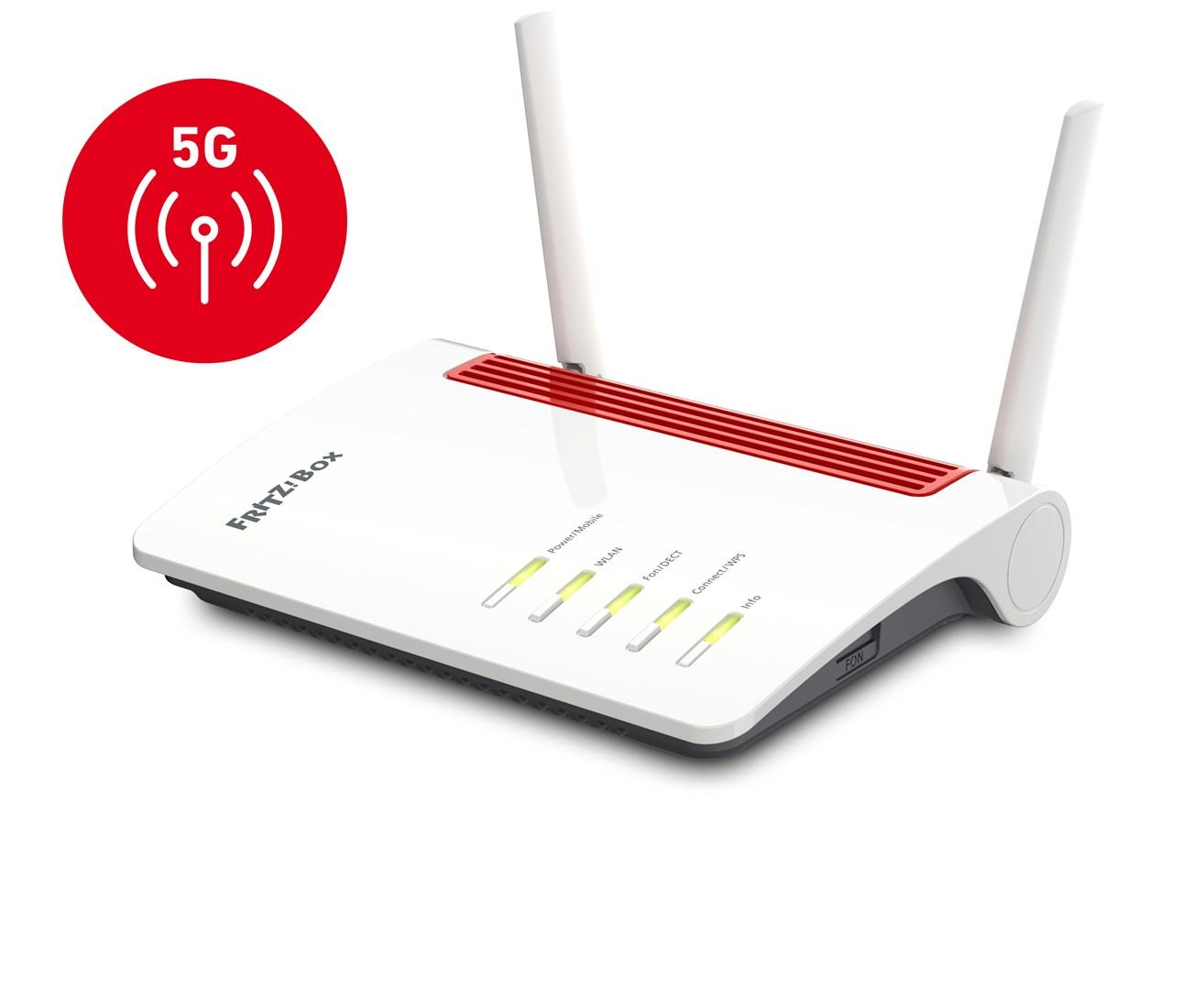 5G router AVM FRITZ!Box 6850 - Gigabit, dual-band, sort/rød/hvid billede