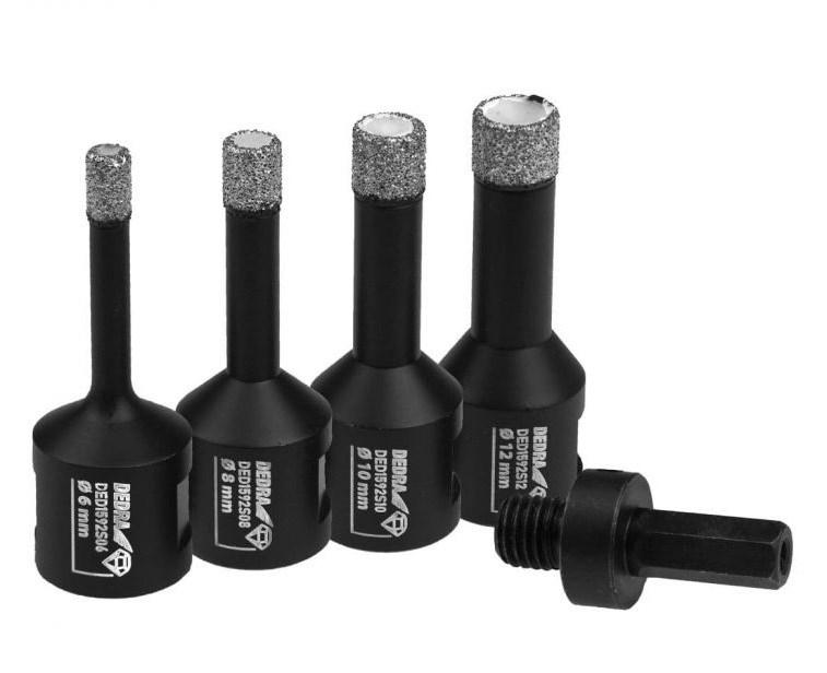 Diamant hulsavssæt 6, 8, 10, 12 mm + adapter – DEDRA