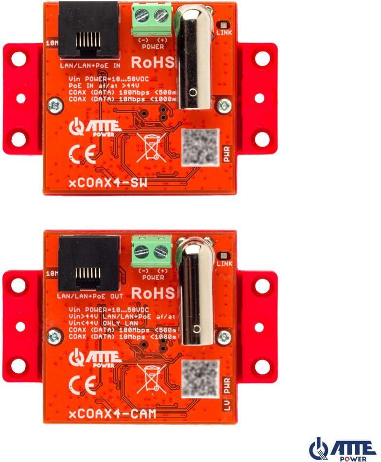 Mediekonverter sæt til Ethernet og PoE – Atte xCOAX4-SET