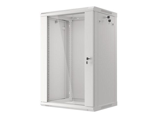 19" vægmonteret rackskab - Lanberg 18U, 60×45 cm, grå, glasdør