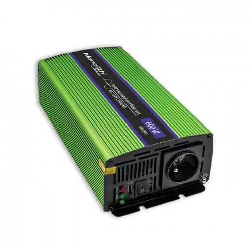 Strøminverter bil – Qoltec Monolith 600 W, 12 V til 230 V, grøn