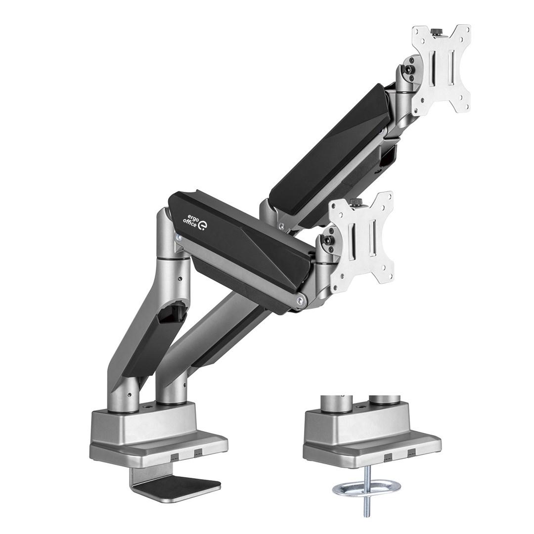 Skærmholder til to skærme – ergo office gasfjeder 17"–35", 15 kg, VESA 75x75/100x100 (ER-446)