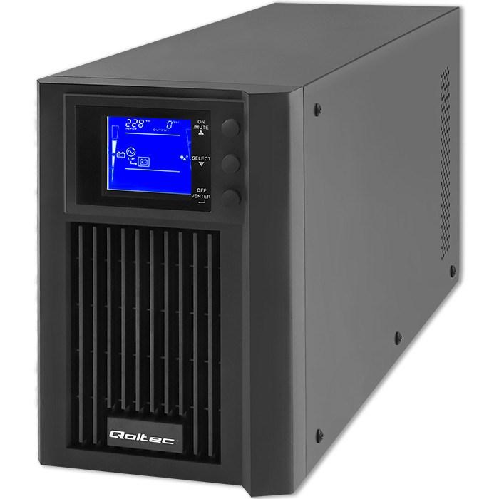 UPS on-line – Qoltec – ren sinus, 2 kVA / 1,6 kW, LCD, USB billede