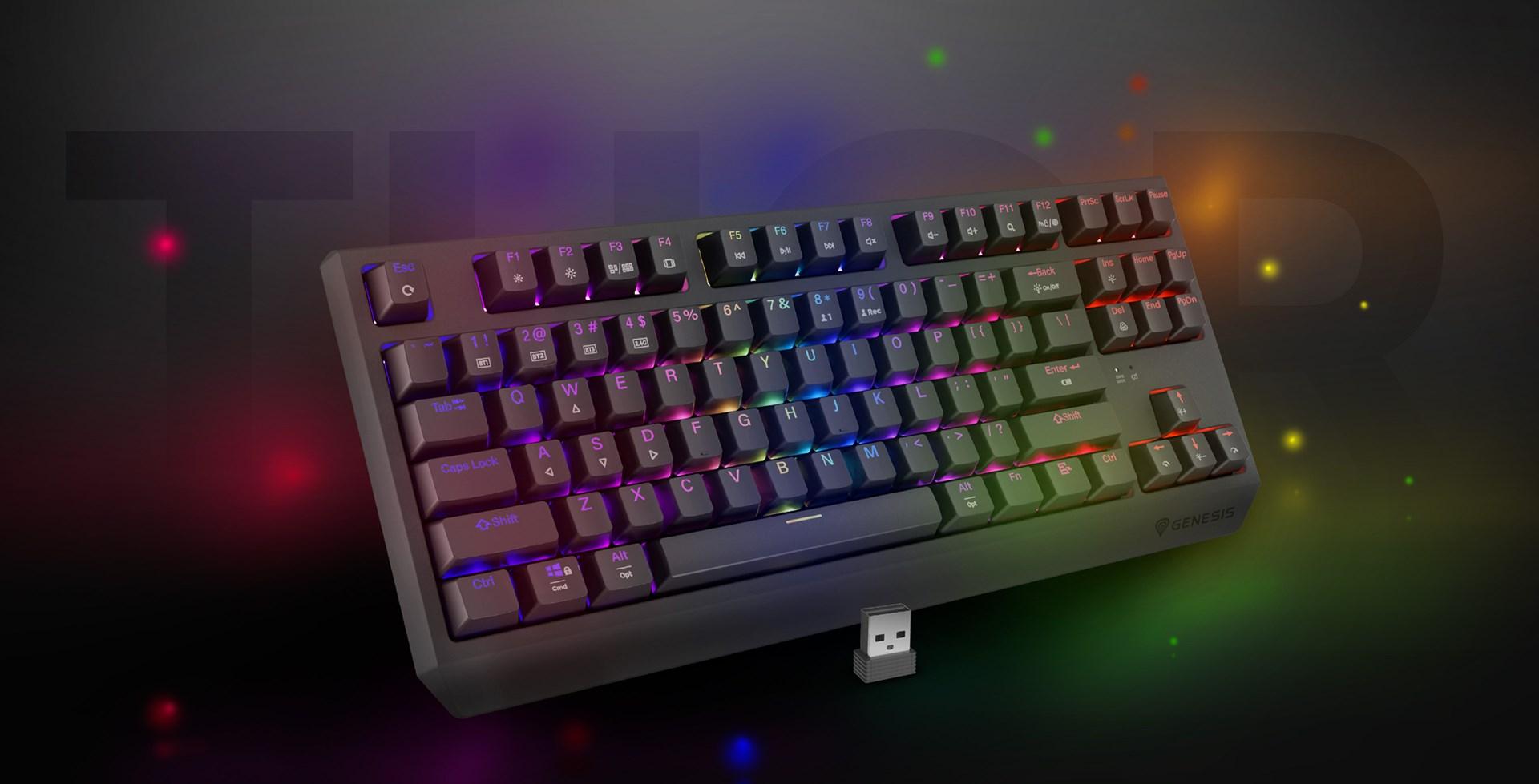 Gaming tastatur GENESIS Thor 230 TKL – mekanisk, USB/RF/Bluetooth, grå billede
