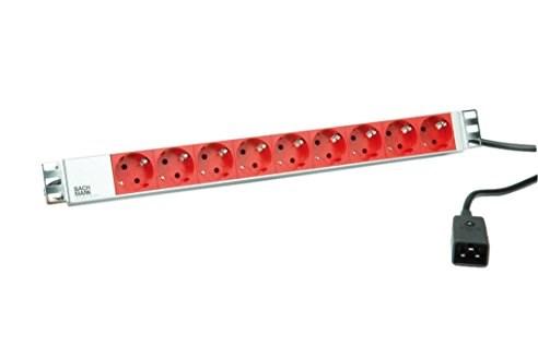 Stikdåse med 9 schuko-udtag – Bachmann, 2 m, indendørs, grå/rød