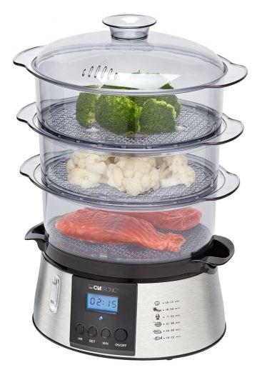 Dampkoger - Clatronic DG 3547, 3 kurve, sort/rustfrit stål, 800 W