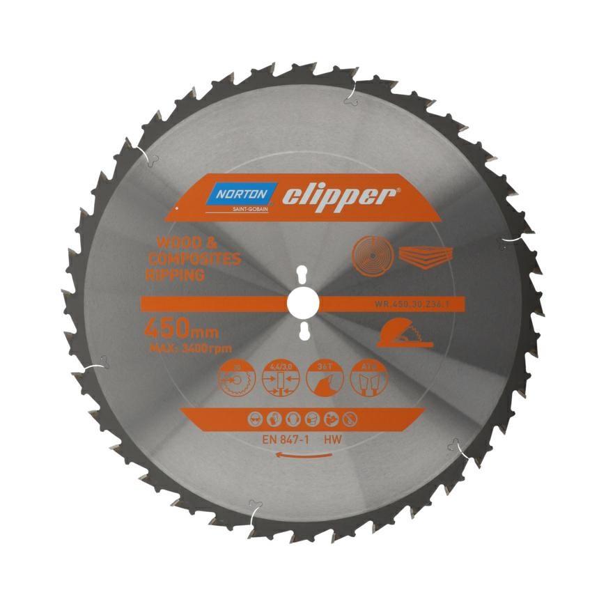 Rundsavklinge 450 × 30 mm, 36 tænder – Norton Clipper Pro Wood Ripping (4,4/3,0)